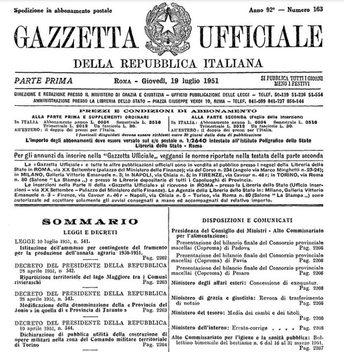 La Provincia di Taranto assume l'attuale nome 1951
